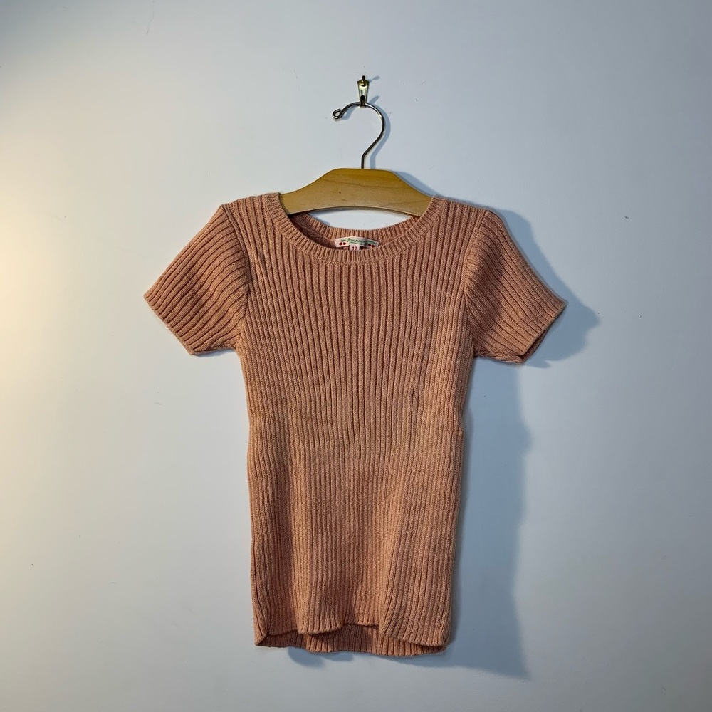 Bonpoint Ribbed Pink Short Sleeve Top